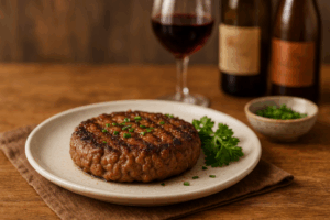 Steak haché maison façon terroir accompagné de vins du Sud